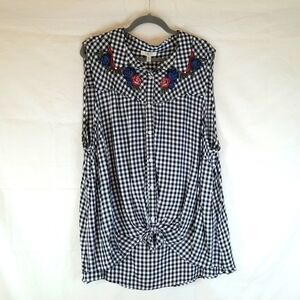 Como Blu Black/White Checkered Sleeveless Tunic Top Women's 3X EUC